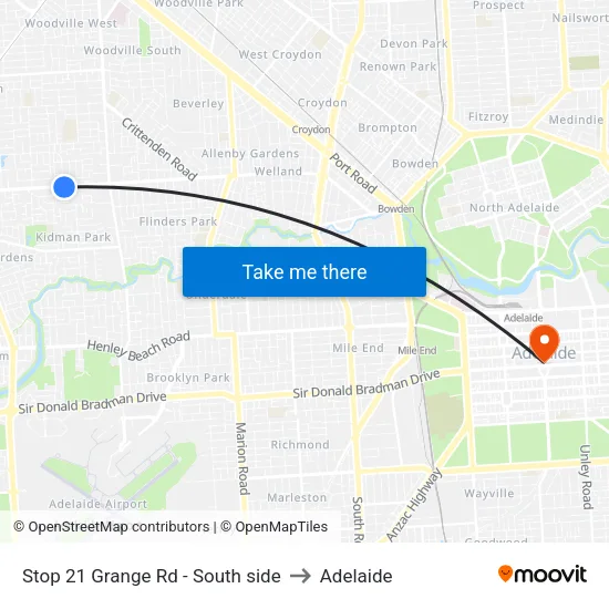 Stop 21 Grange Rd - South side to Adelaide map