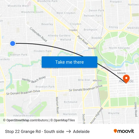 Stop 22 Grange Rd - South side to Adelaide map