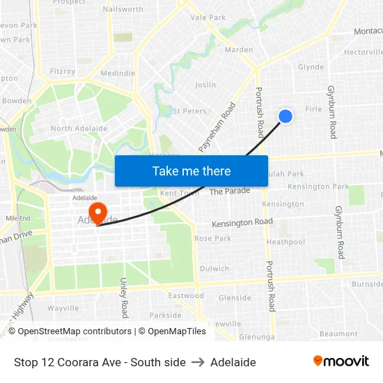 Stop 12 Coorara Ave - South side to Adelaide map