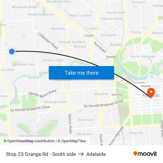 Stop 23 Grange Rd - South side to Adelaide map