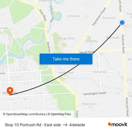 Stop 10 Portrush Rd - East side to Adelaide map