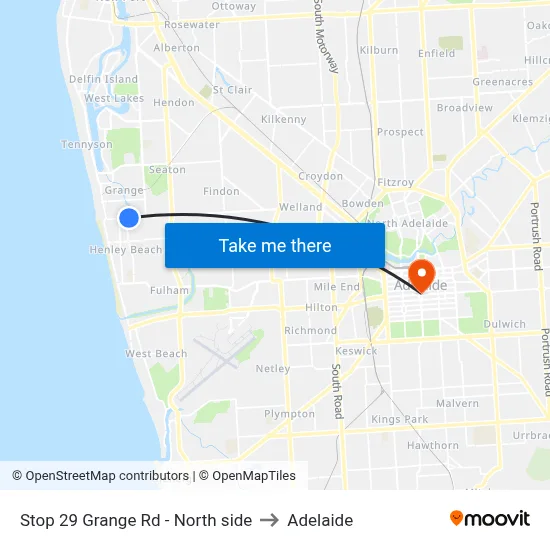Stop 29 Grange Rd - North side to Adelaide map