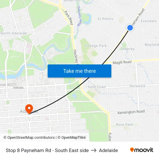 Stop 8 Payneham Rd - South East side to Adelaide map
