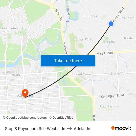 Stop 8 Payneham Rd - West side to Adelaide map