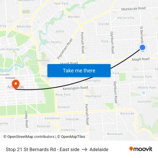 Stop 21 St Bernards Rd - East side to Adelaide map