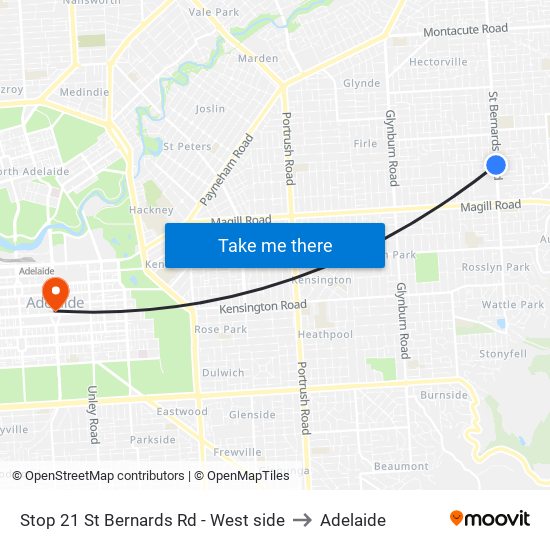 Stop 21 St Bernards Rd - West side to Adelaide map