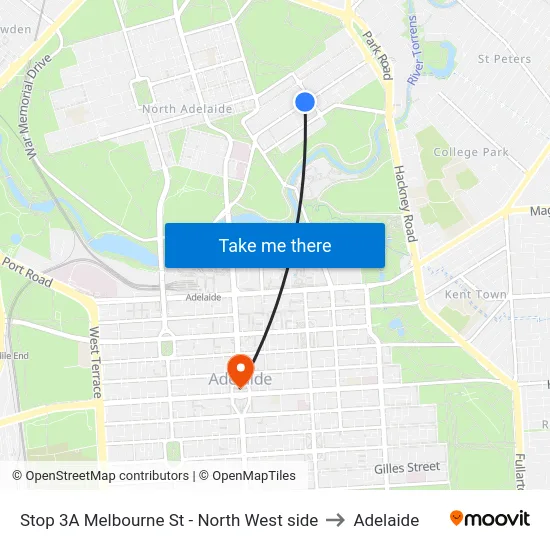Stop 3A Melbourne St - North West side to Adelaide map