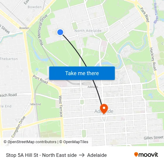 Stop 5A Hill St - North East side to Adelaide map