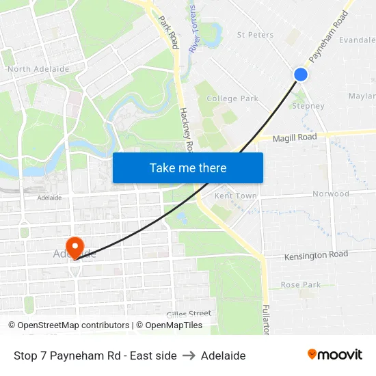 Stop 7 Payneham Rd - East side to Adelaide map