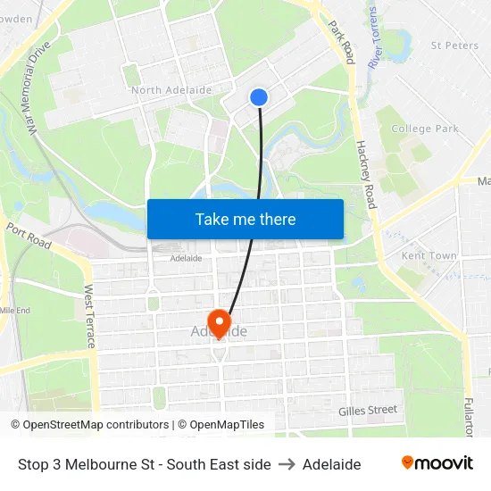 Stop 3 Melbourne St - South East side to Adelaide map