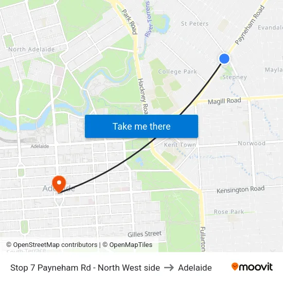 Stop 7 Payneham Rd - North West side to Adelaide map
