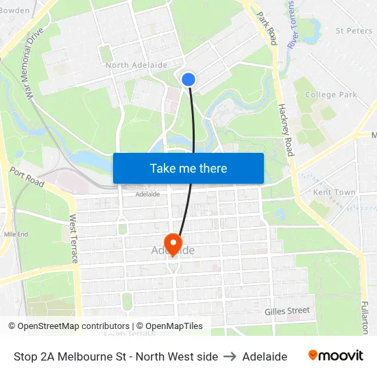 Stop 2A Melbourne St - North West side to Adelaide map