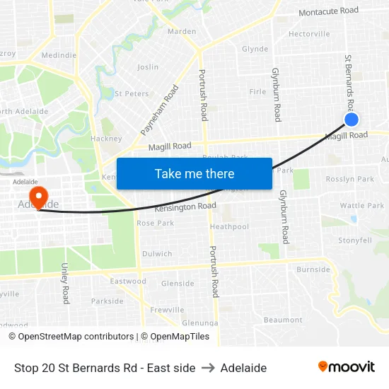 Stop 20 St Bernards Rd - East side to Adelaide map