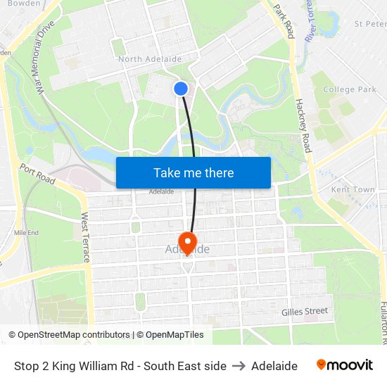 Stop 2 King William Rd - South East side to Adelaide map