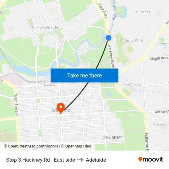 Stop 3 Hackney Rd - East side to Adelaide map