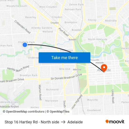 Stop 16 Hartley Rd - North side to Adelaide map