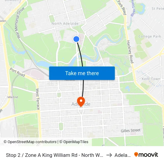 Stop 2 / Zone A King William Rd - North West side to Adelaide map