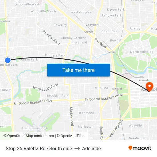 Stop 25 Valetta Rd - South side to Adelaide map
