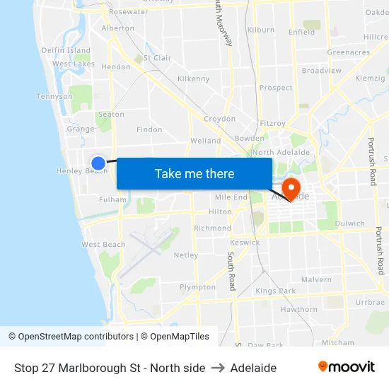 Stop 27 Marlborough St - North side to Adelaide map
