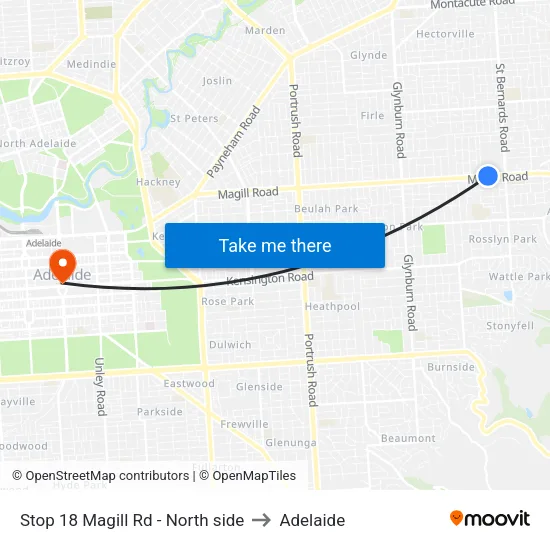 Stop 18 Magill Rd - North side to Adelaide map