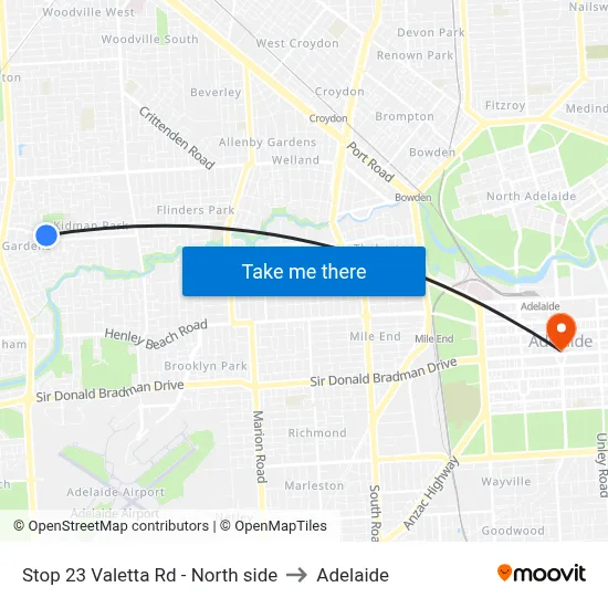 Stop 23 Valetta Rd - North side to Adelaide map