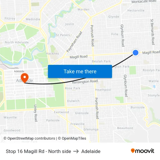 Stop 16 Magill Rd - North side to Adelaide map