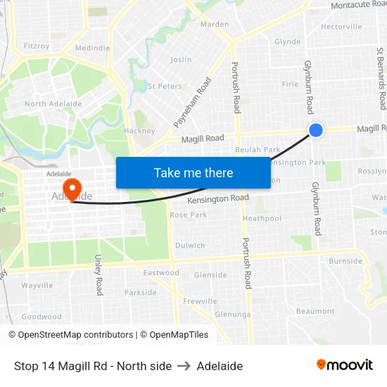 Stop 14 Magill Rd - North side to Adelaide map