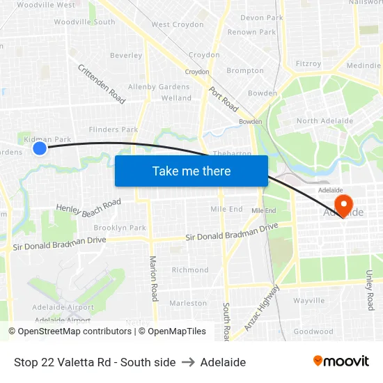 Stop 22 Valetta Rd - South side to Adelaide map