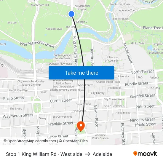 Stop 1 King William Rd - West side to Adelaide map