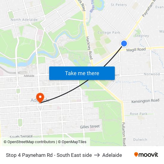 Stop 4 Payneham Rd - South East side to Adelaide map