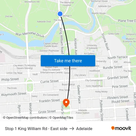 Stop 1 King William Rd - East side to Adelaide map