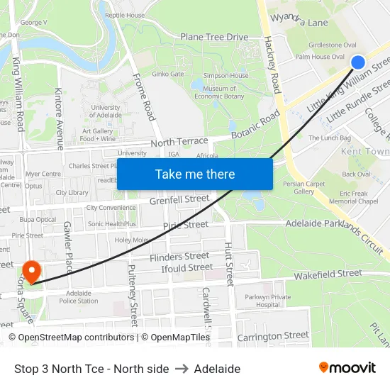 Stop 3 North Tce - North side to Adelaide map