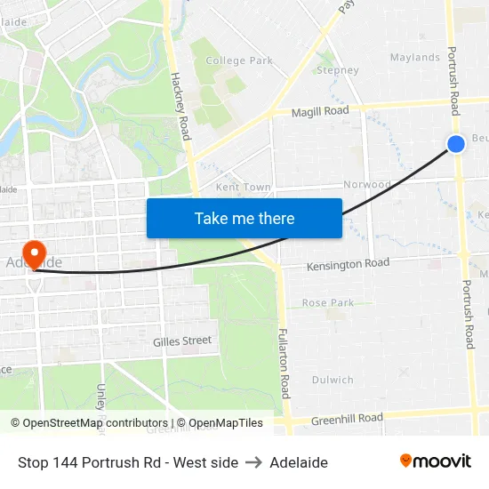 Stop 144 Portrush Rd - West side to Adelaide map