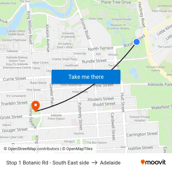 Stop 1 Botanic Rd - South East side to Adelaide map