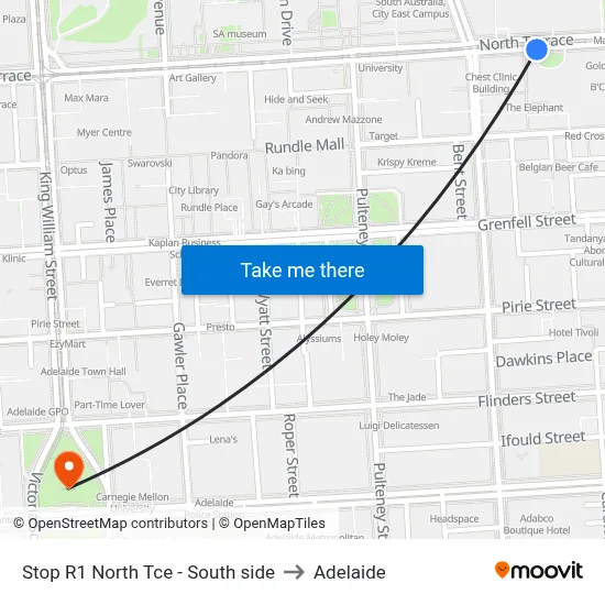 Stop R1 North Tce - South side to Adelaide map