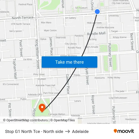 Stop G1 North Tce - North side to Adelaide map