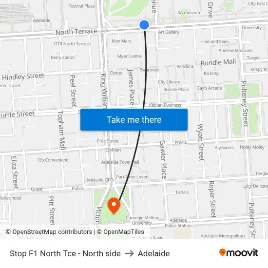 Stop F1 North Tce - North side to Adelaide map