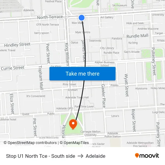 Stop U1 North Tce - South side to Adelaide map