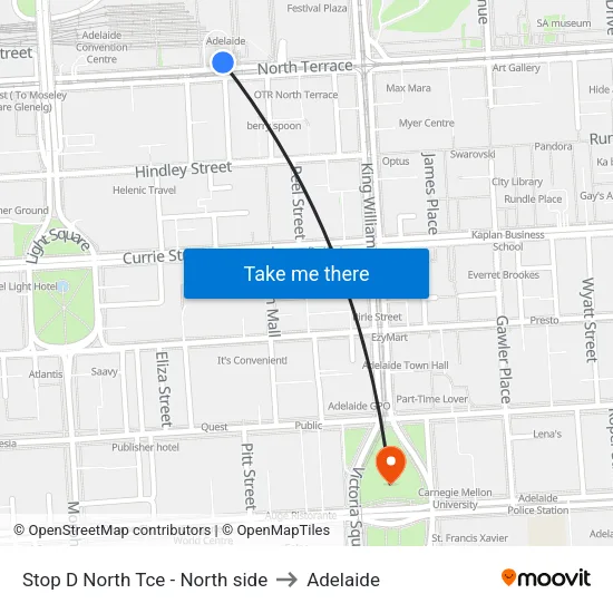 Stop D North Tce - North side to Adelaide map