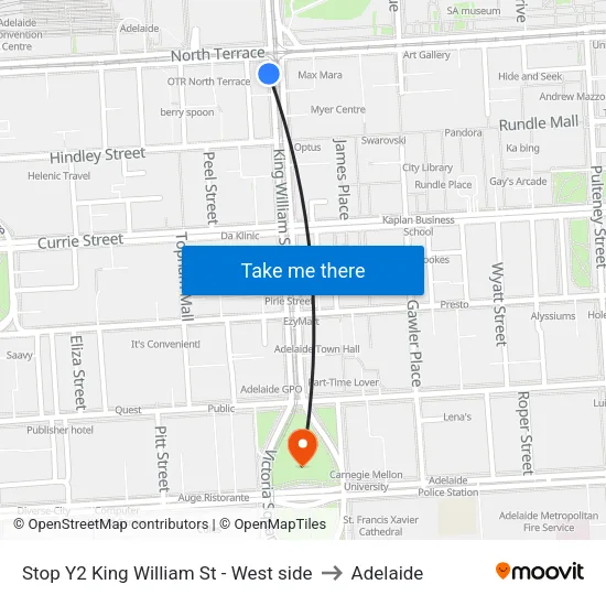 Stop Y2 King William St - West side to Adelaide map