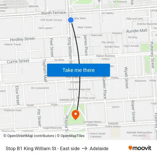 Stop B1 King William St - East side to Adelaide map