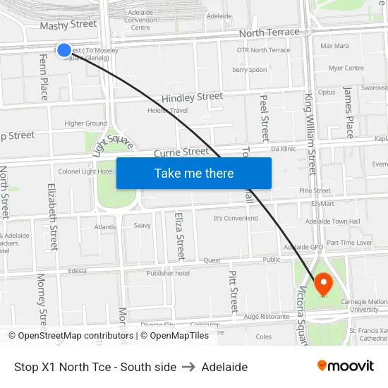 Stop X1 North Tce - South side to Adelaide map