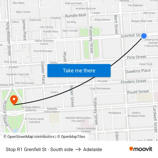 Stop R1 Grenfell St - South side to Adelaide map