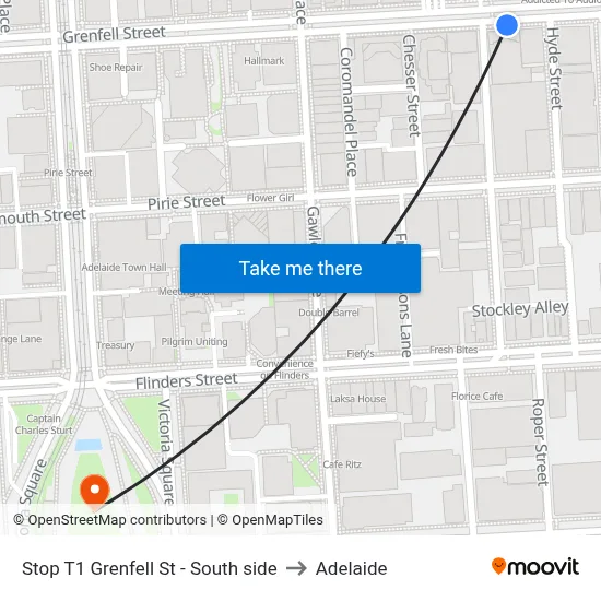 Stop T1 Grenfell St - South side to Adelaide map