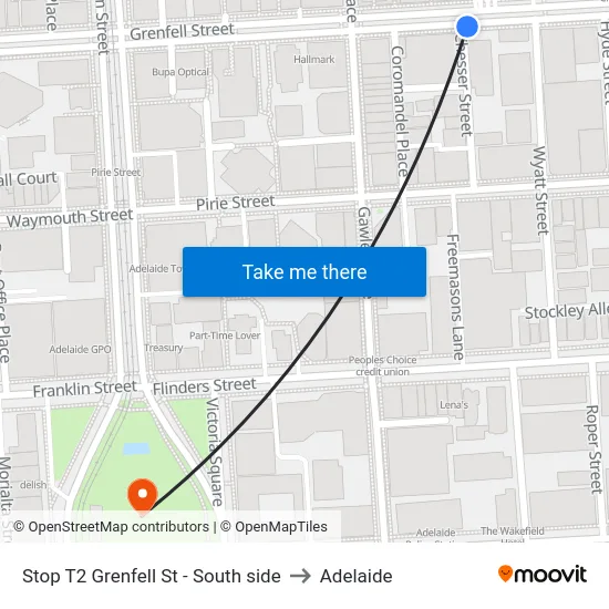 Stop T2 Grenfell St - South side to Adelaide map