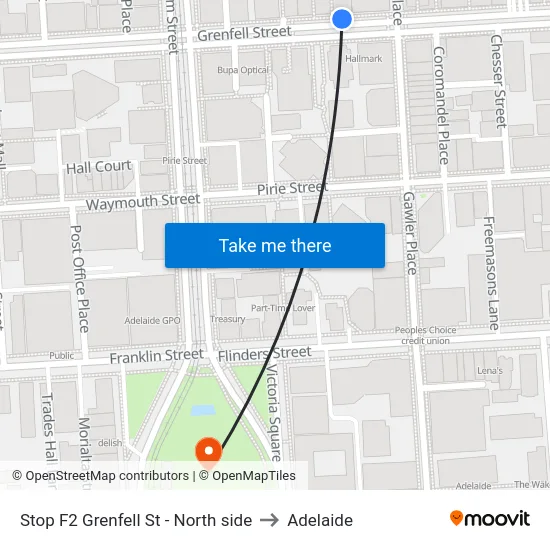 Stop F2 Grenfell St - North side to Adelaide map