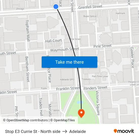 Stop E3 Currie St - North side to Adelaide map