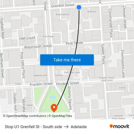 Stop U1 Grenfell St - South side to Adelaide map