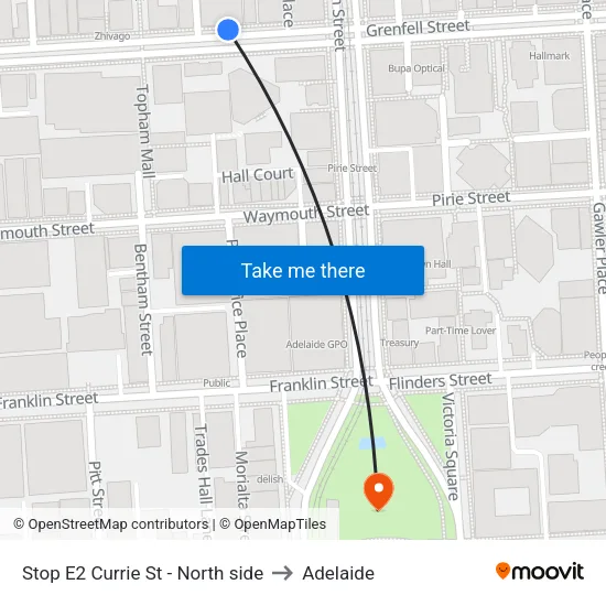 Stop E2 Currie St - North side to Adelaide map