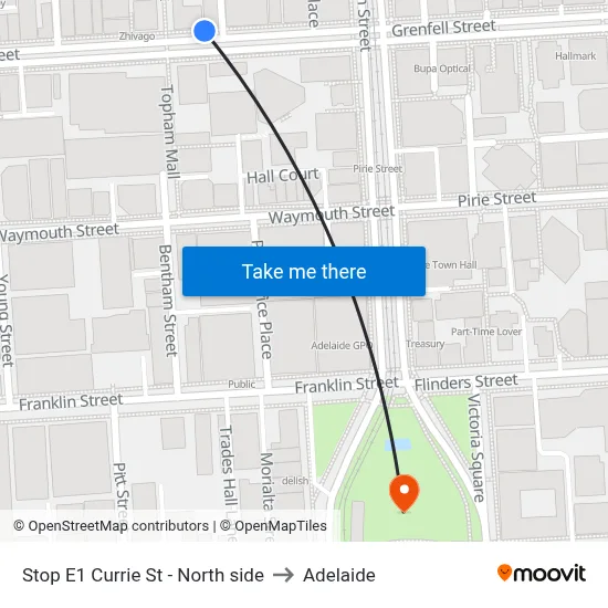 Stop E1 Currie St - North side to Adelaide map